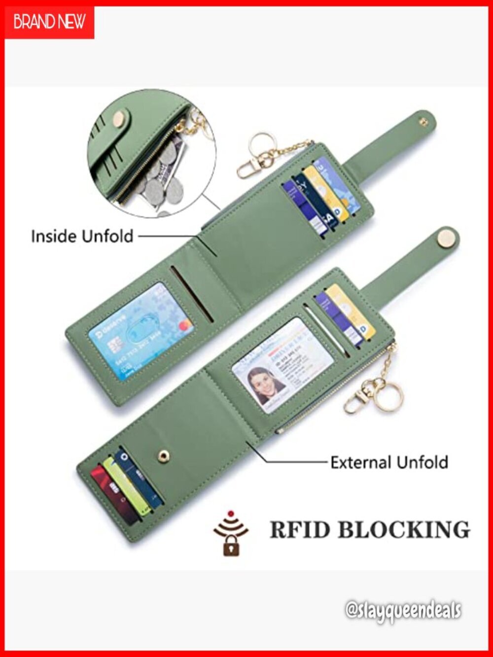 Slim RFID Blocking Wallet with Zipper Coin Pocket and Keychain - Picture 3 of 6